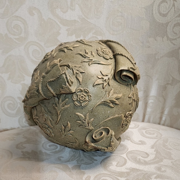 Vintage Baroque Faux Stone Scroll Ball – Ornate Decorative Sphere Accent 7” - Picture 3 of 8